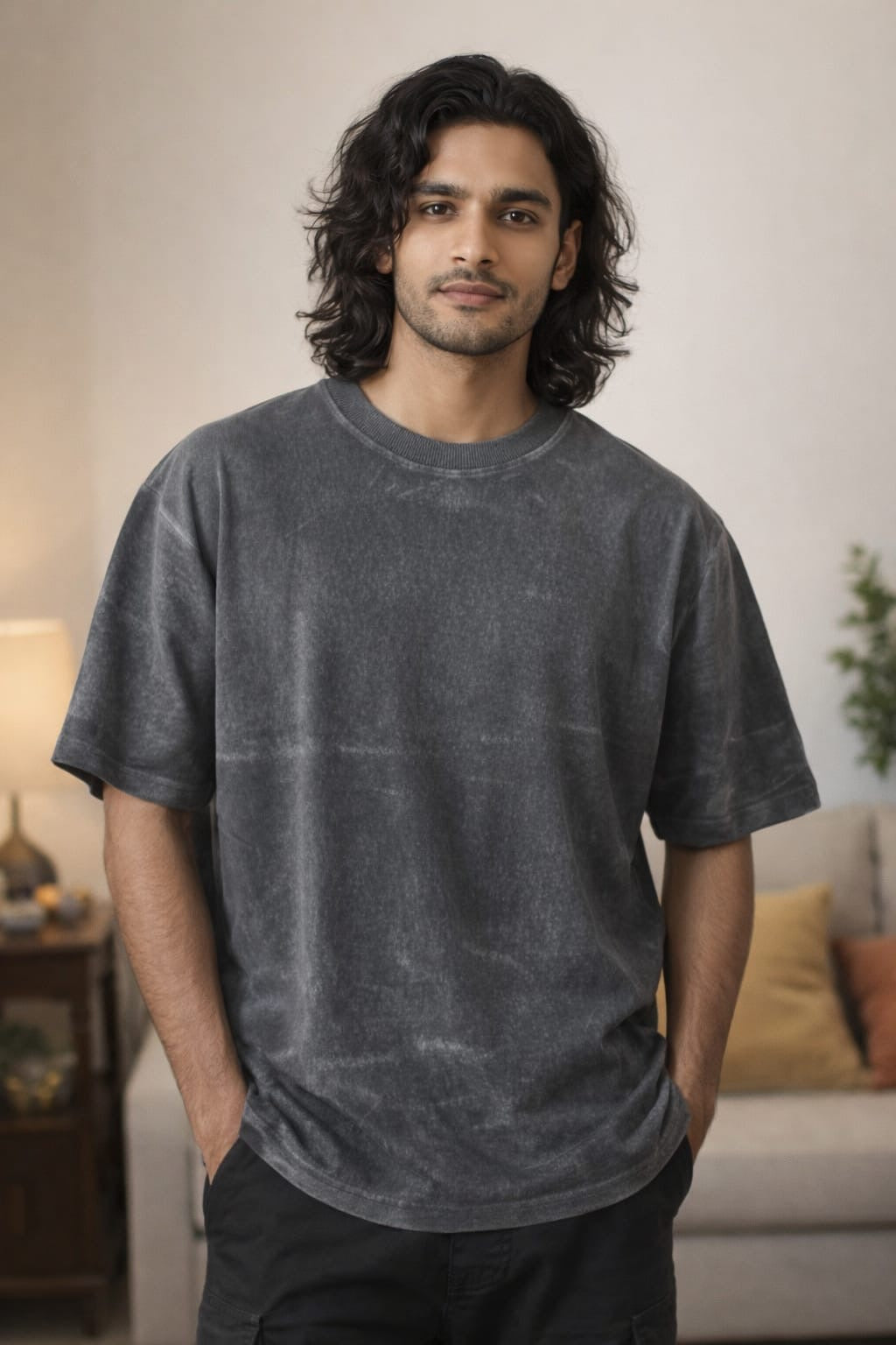Men’s Charcoal Grey Acid Wash Oversized Graphic T-Shirt