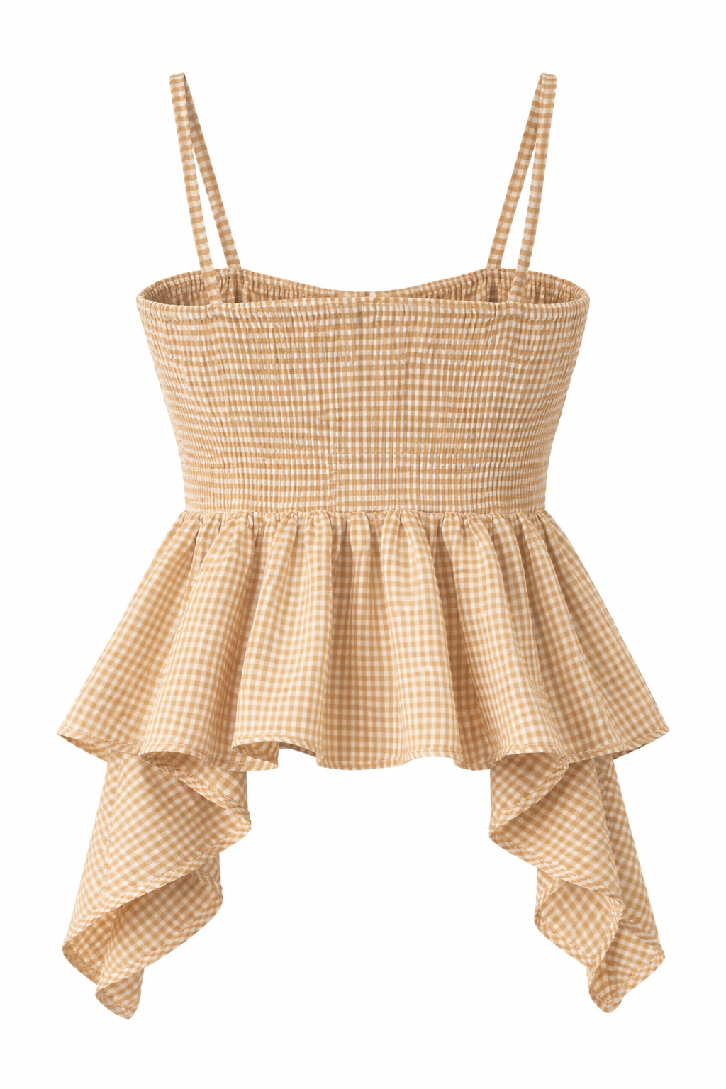 Women Beige Gingham Knot Strap Peplum Top