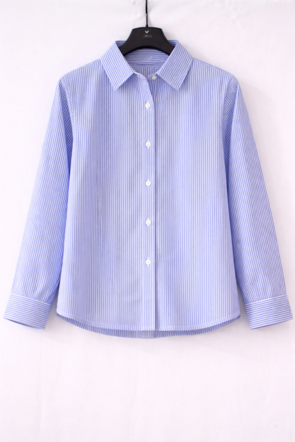 Women Blue Striped Cotton Shirt with Back Lace Detail