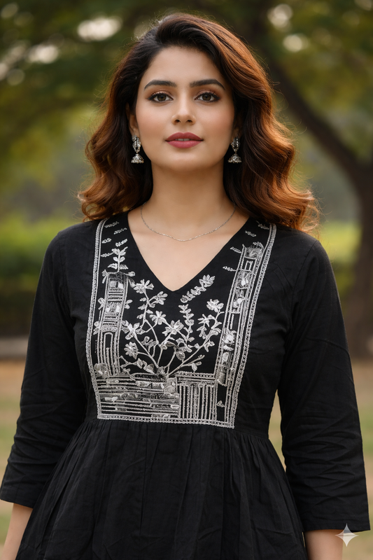 Midnight Bloom Embroidered Cotton Co-ord Set