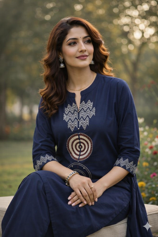 Midnight Indigo Handcrafted Kurta Set with Dupatta
