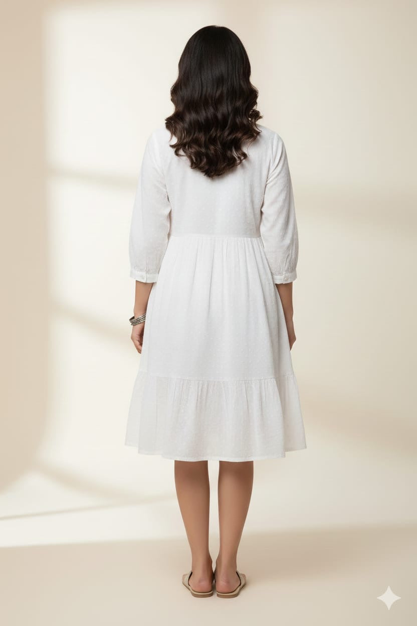 White Chikankari Embroidered Midi Kurti Dress