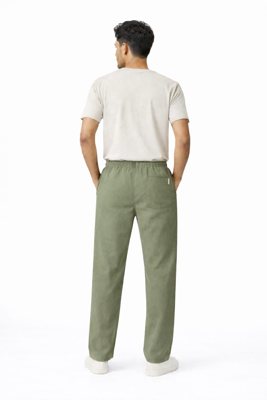 Men’s Linen Cotton Relaxed Fit Pants with Elastic Waist & Drawstring – Olive Green