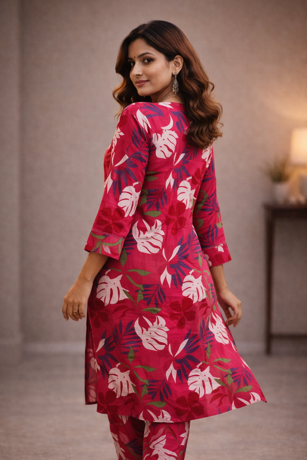 Pink Floral Printed Kurta Pant Set for Women – Elegant Everyday Wear