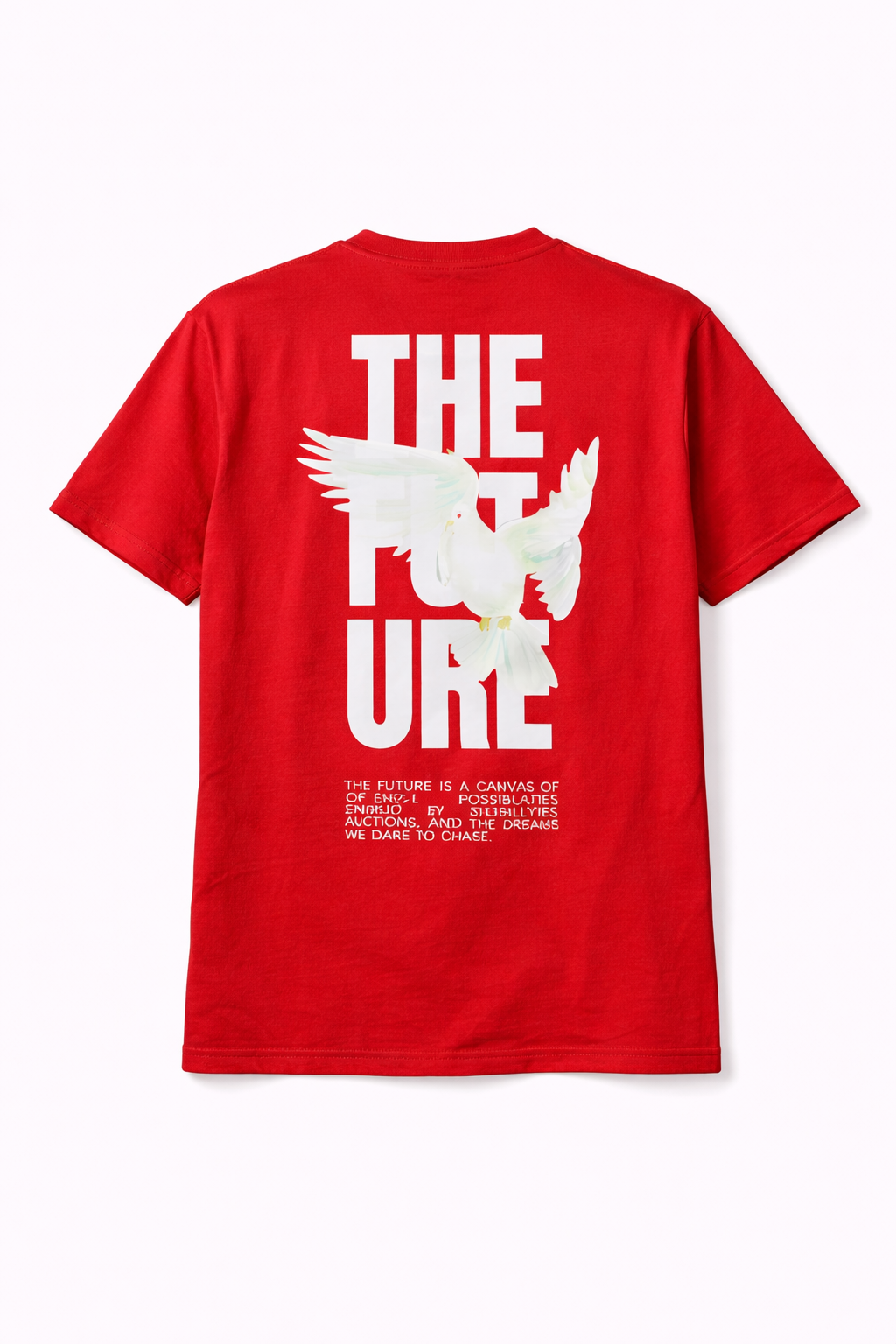 Future Statement Graphic T-Shirt with Dove Print – Motivational Back Print (Red)