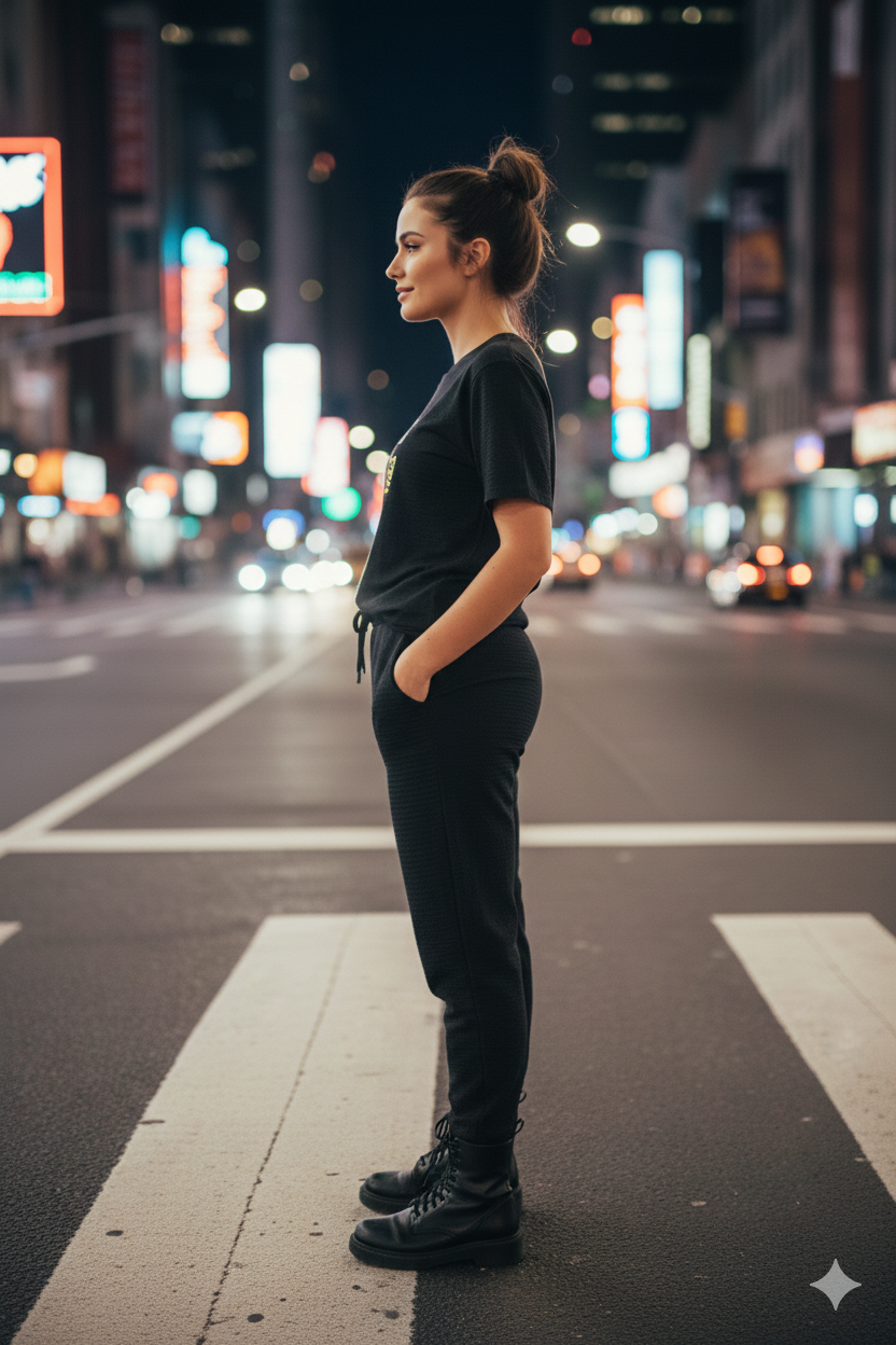 Women’s Black Graphic Lounge Set with T-Shirt & Jogger Pants