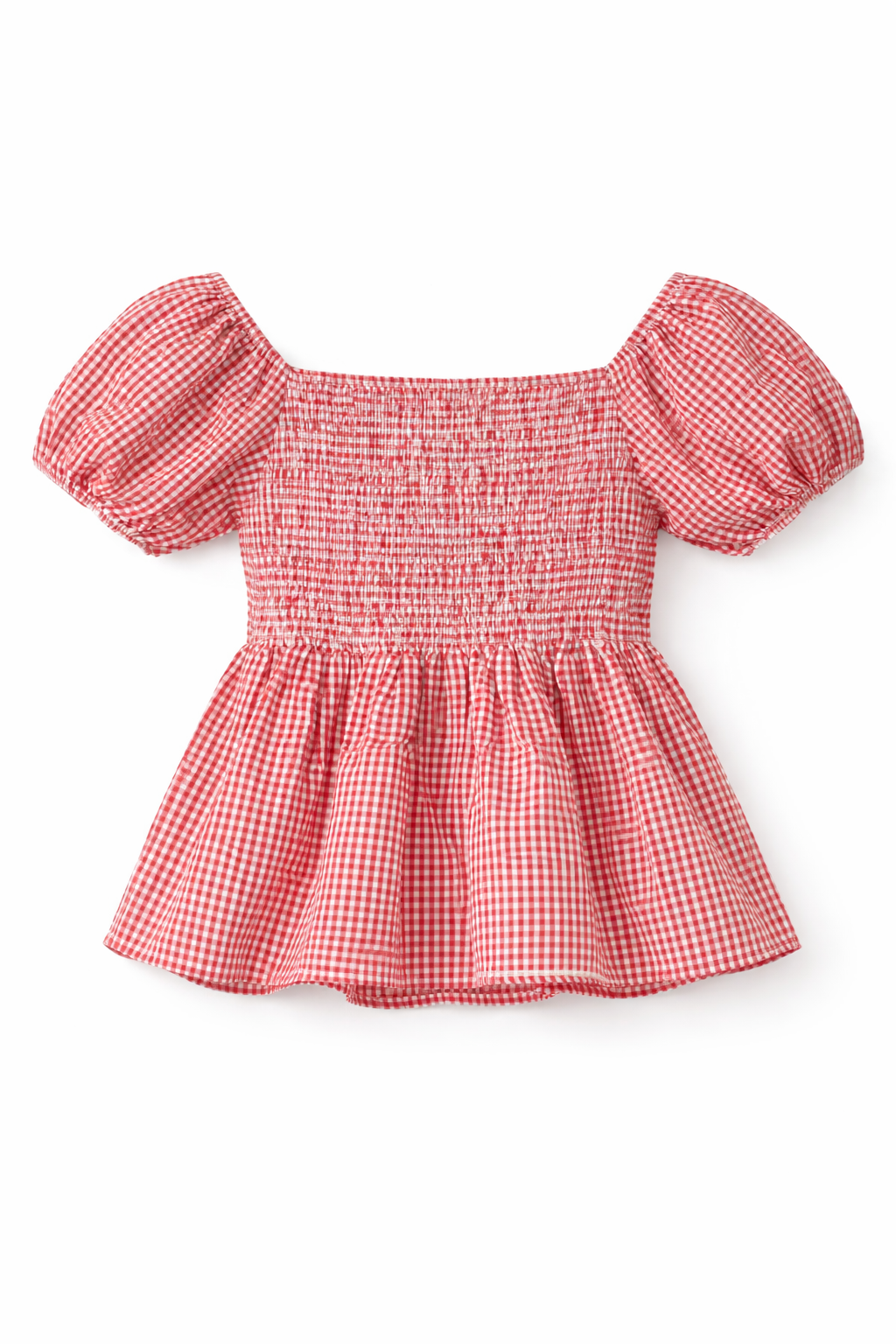 Women Red Gingham Peplum Top