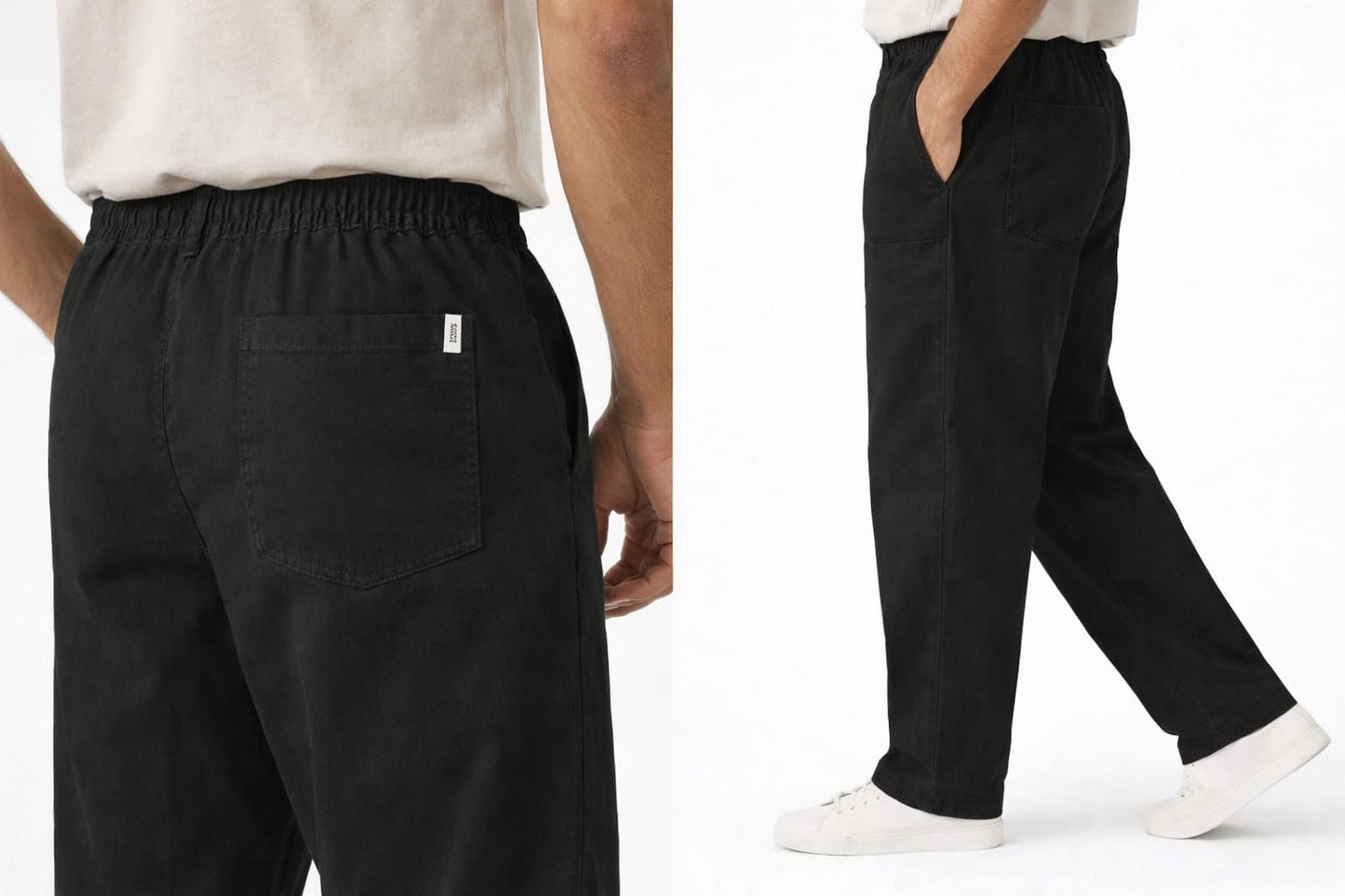 Men’s Linen Cotton Relaxed Fit Pants with Elastic Waist & Drawstring – Black