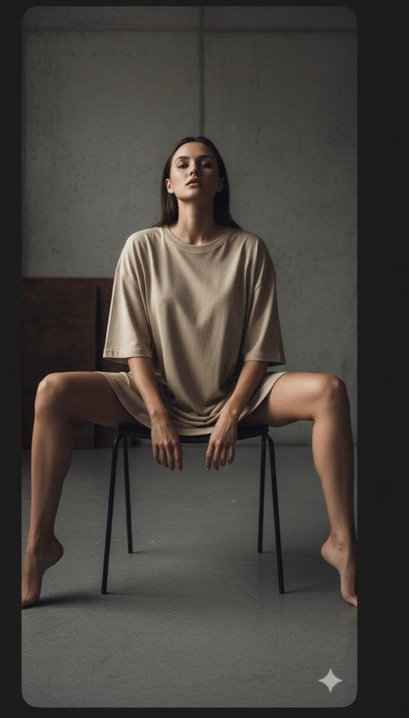 Samurai Back Print Oversized Sand Beige T-Shirt