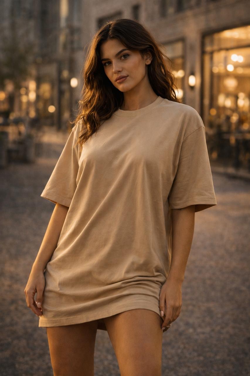 Samurai Back Print Oversized Sand Beige T-Shirt