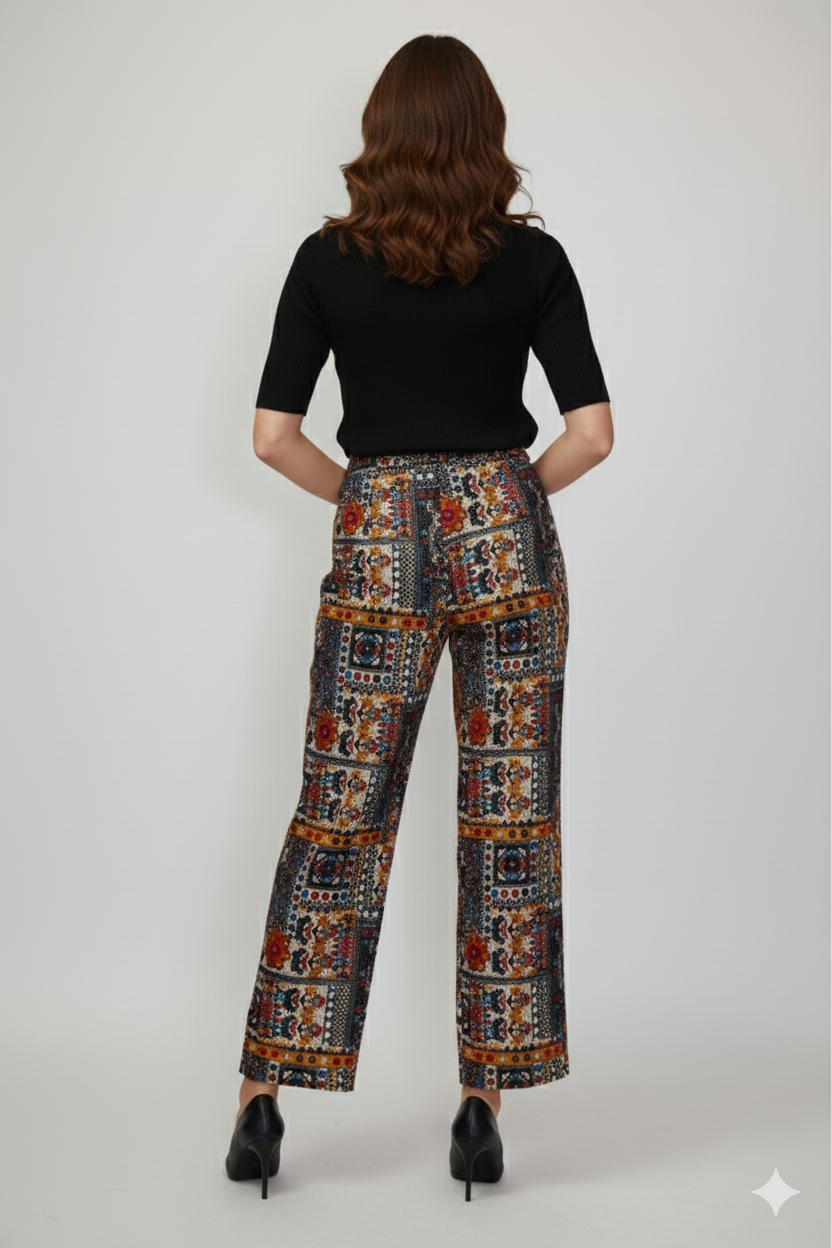 Women’s Multicolour Printed Straight-Fit Trousers