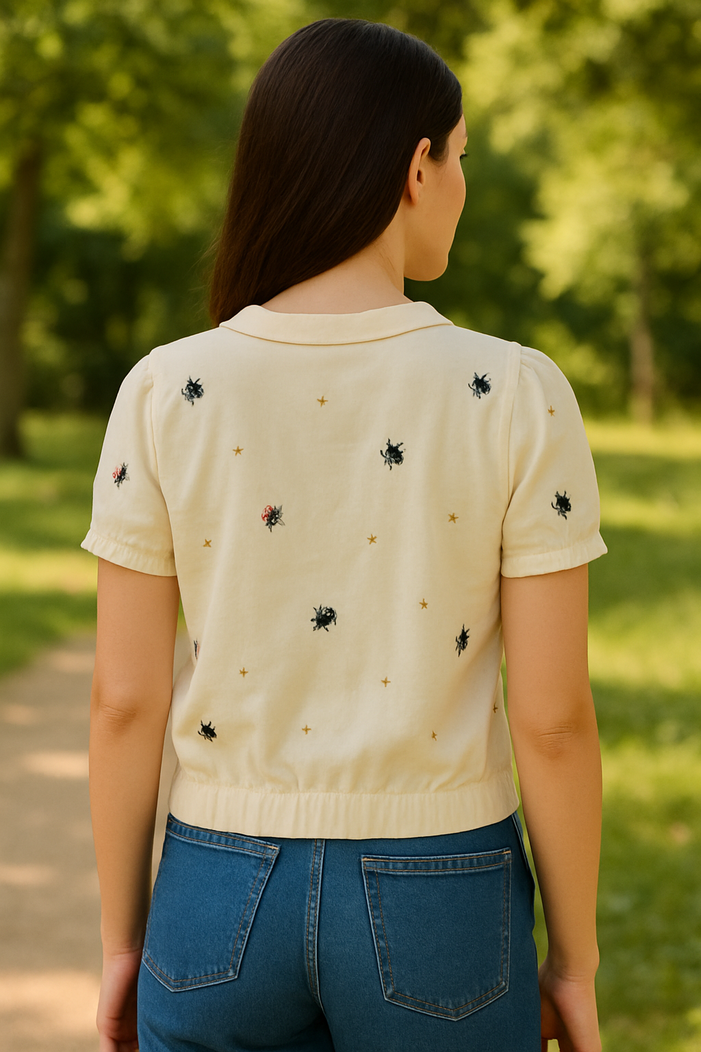 Embroidered Puff Sleeve Cotton Top