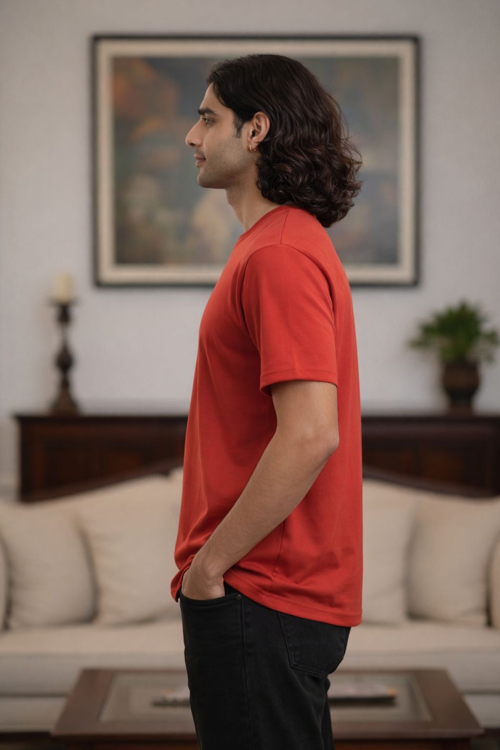 Red Solid Crew Neck T-Shirt