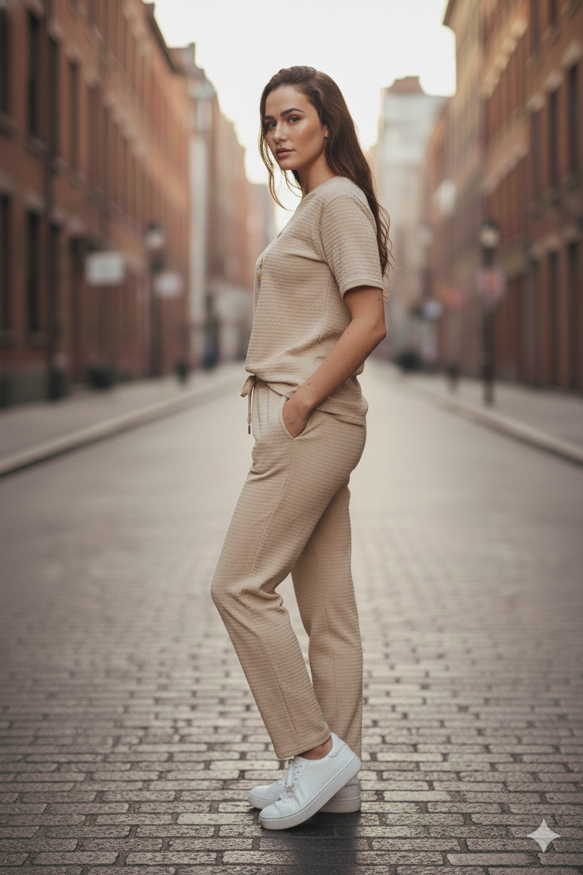 Sand Beige Cotton Loungewear Set