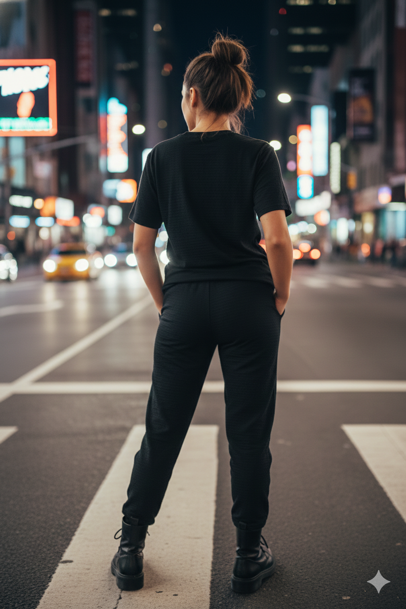 Women’s Black Graphic Lounge Set with T-Shirt & Jogger Pants