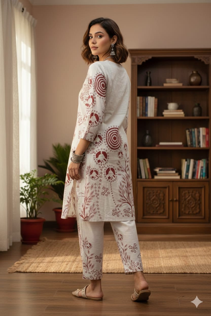 Maroon Mandala Hand-Block Printed Cotton Co-ord Set