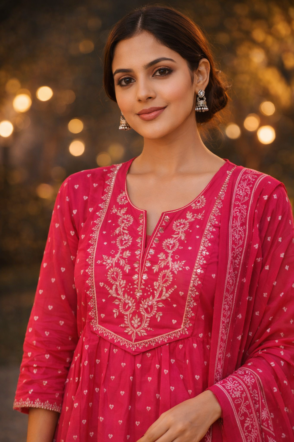 Rani Pink Embroidered Kurta Set with Elegant Dupatta
