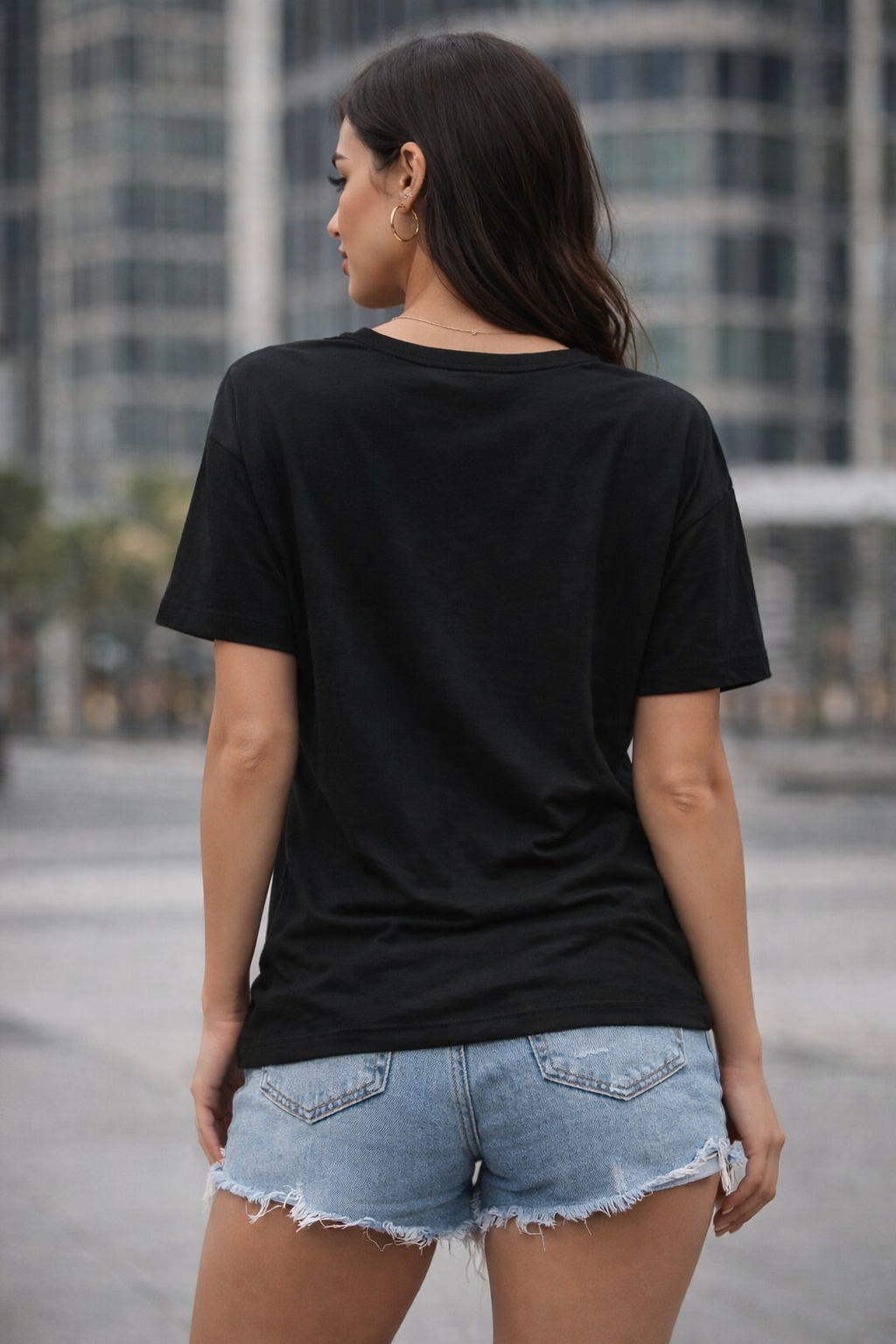 Classic Black Crew Neck Cotton T-Shirt for Women (Everyday Casual Essential)