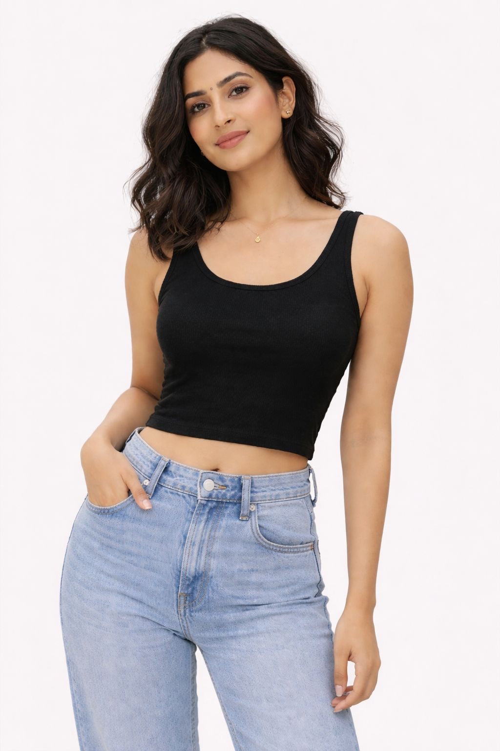 Black Sleeveless Ribbed Crop Top