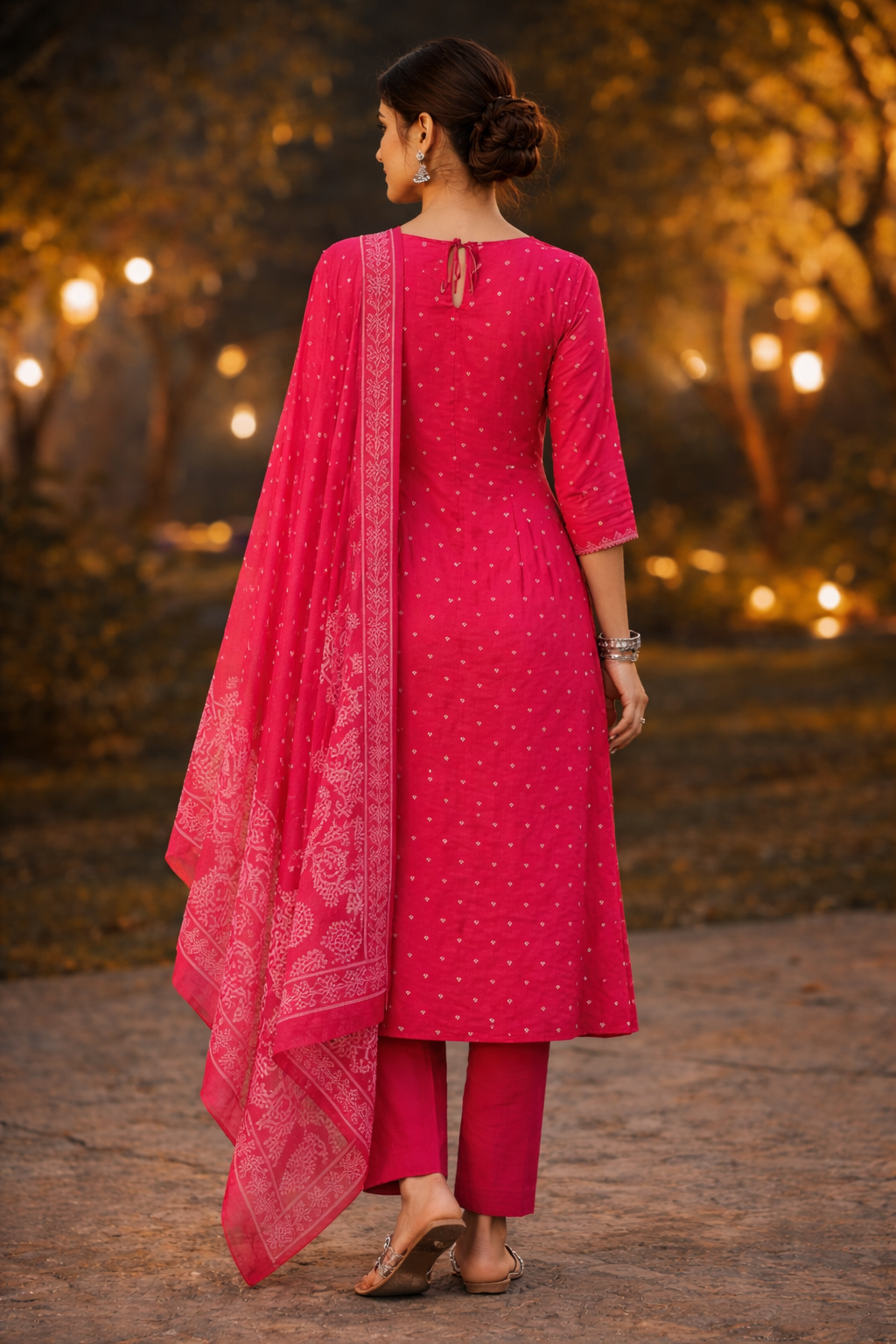 Rani Pink Embroidered Kurta Set with Elegant Dupatta