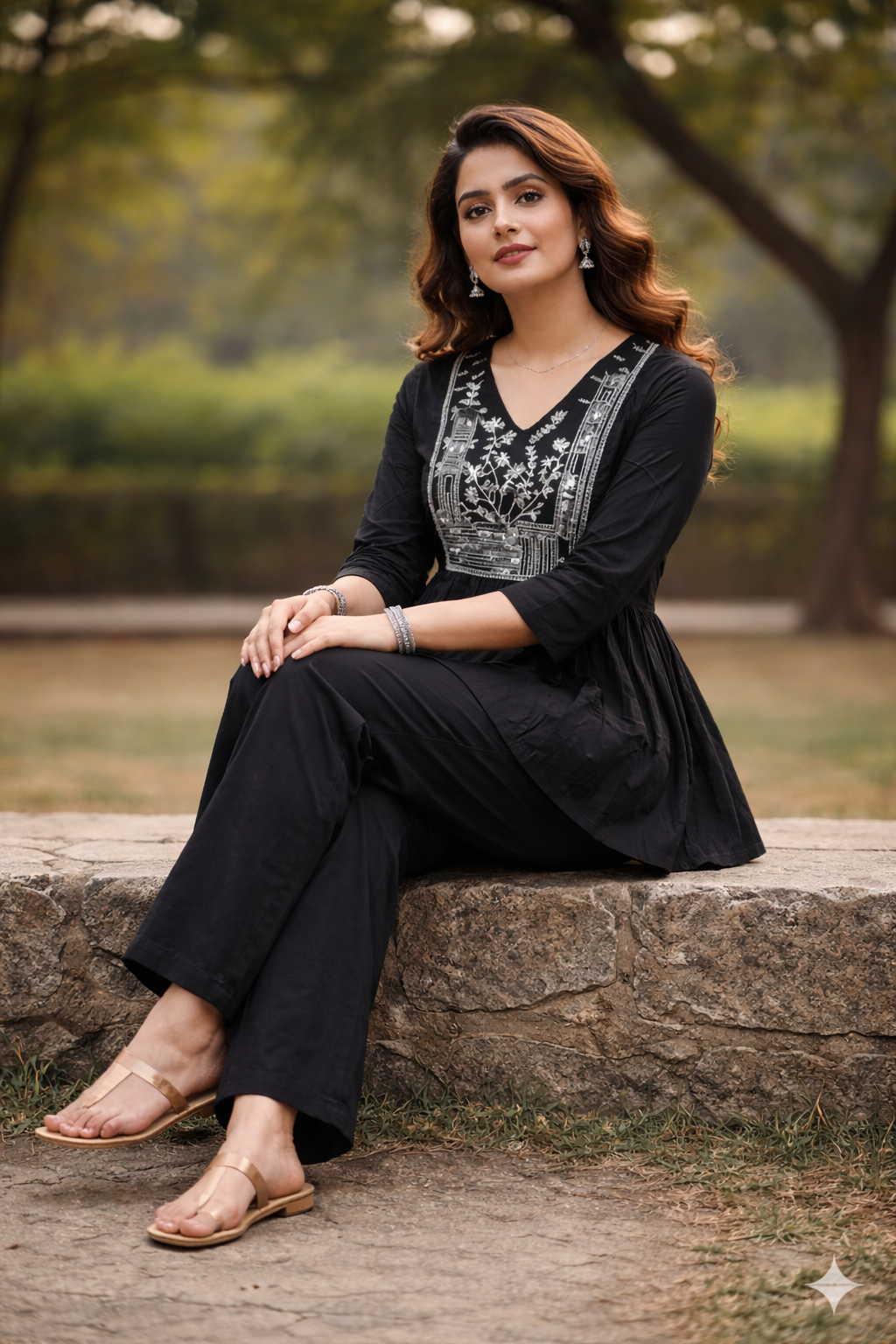 Midnight Bloom Embroidered Cotton Co-ord Set