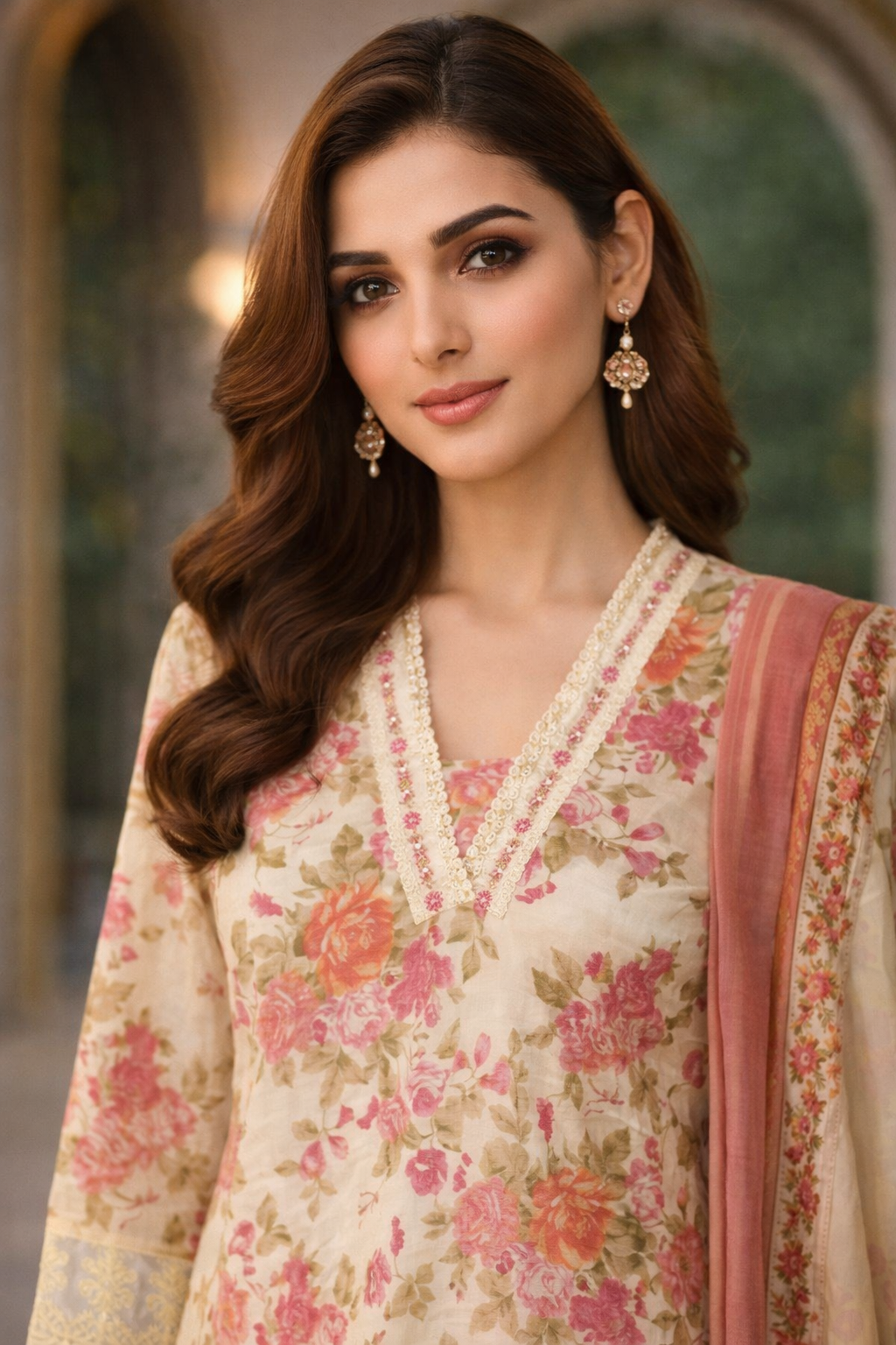 Ivory Bloom Floral Kurta Set with Lace Detail