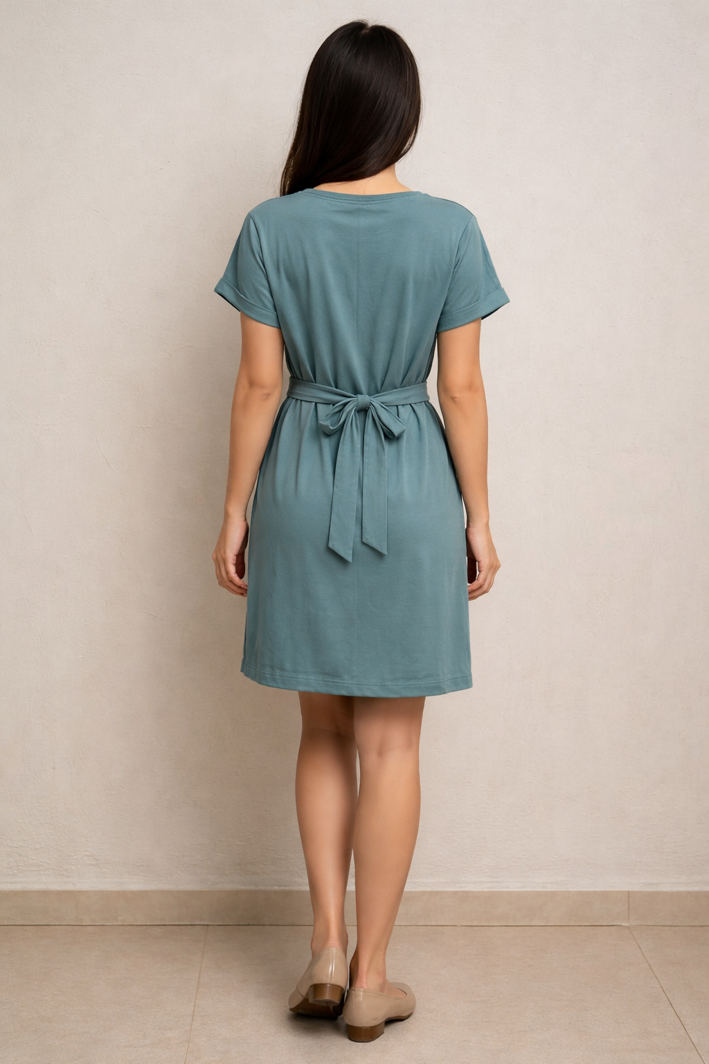 Seafoam Green Tie-Waist Shift Dress