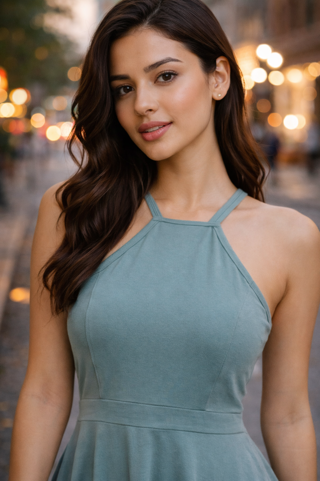 Seafoam Green Halter Neck A-Line Dress