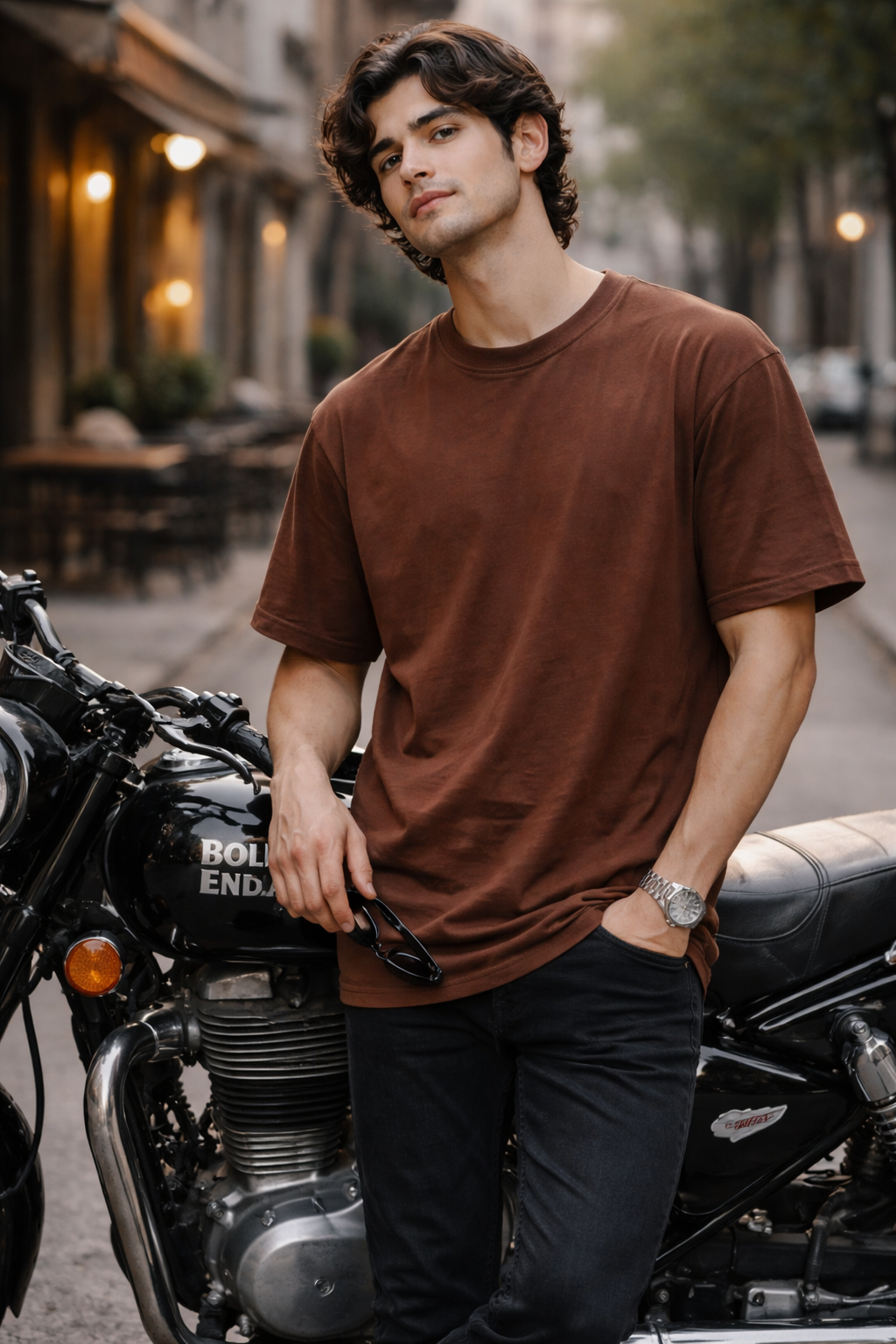 Men’s Brown “BELIEVE” Back Graphic Oversized Cotton T-Shirt