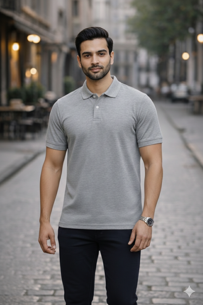 Essential Melange Grey Piqué Polo