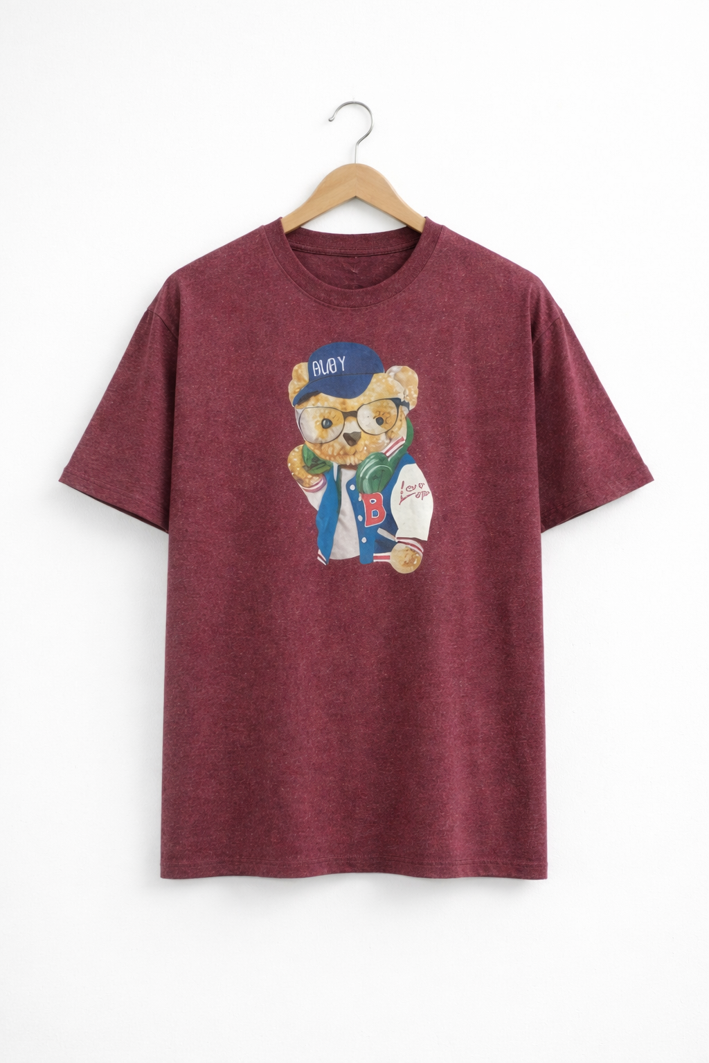 Men’s Burgundy Acid Wash Oversized Graphic T-Shirt