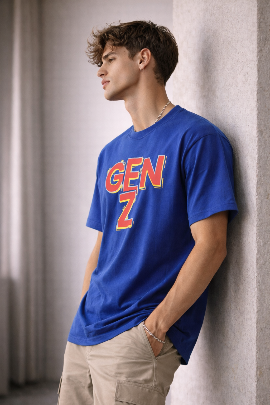 Men’s Blue GEN Z Printed Cotton T-Shirt