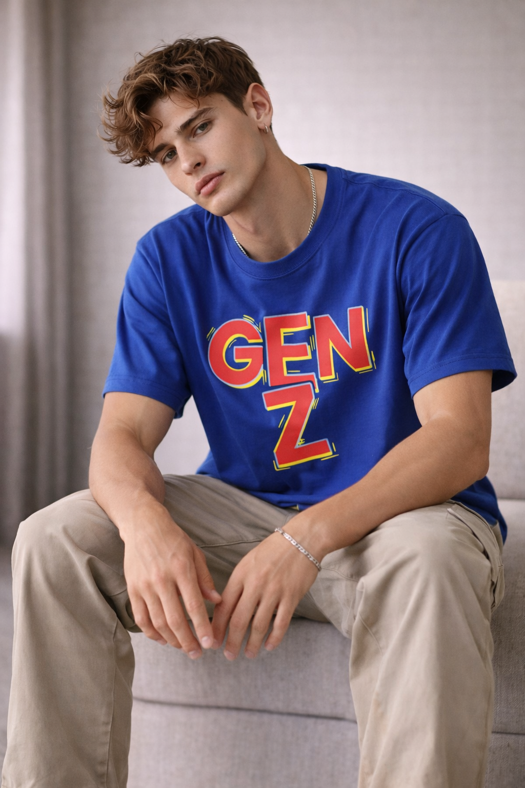 Men’s Blue GEN Z Printed Cotton T-Shirt