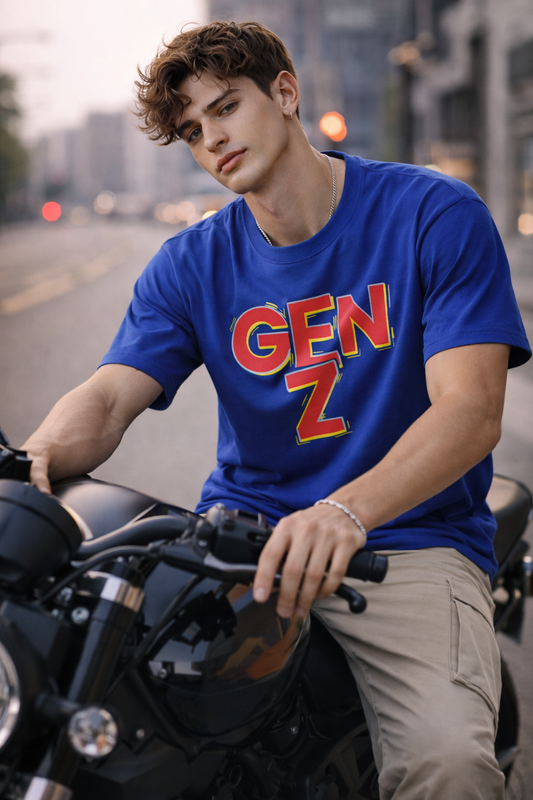 Men’s Blue GEN Z Printed Cotton T-Shirt