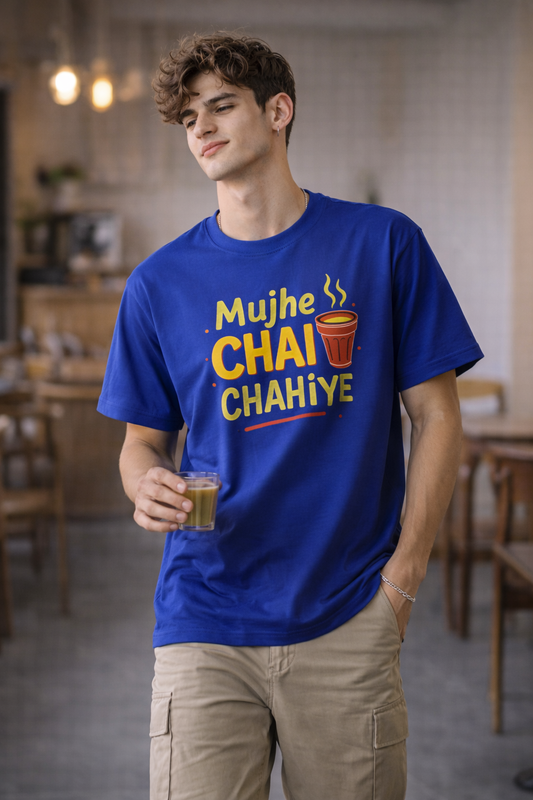 Blue "Mujhe Chai Chahiye" Graphic T-Shirt